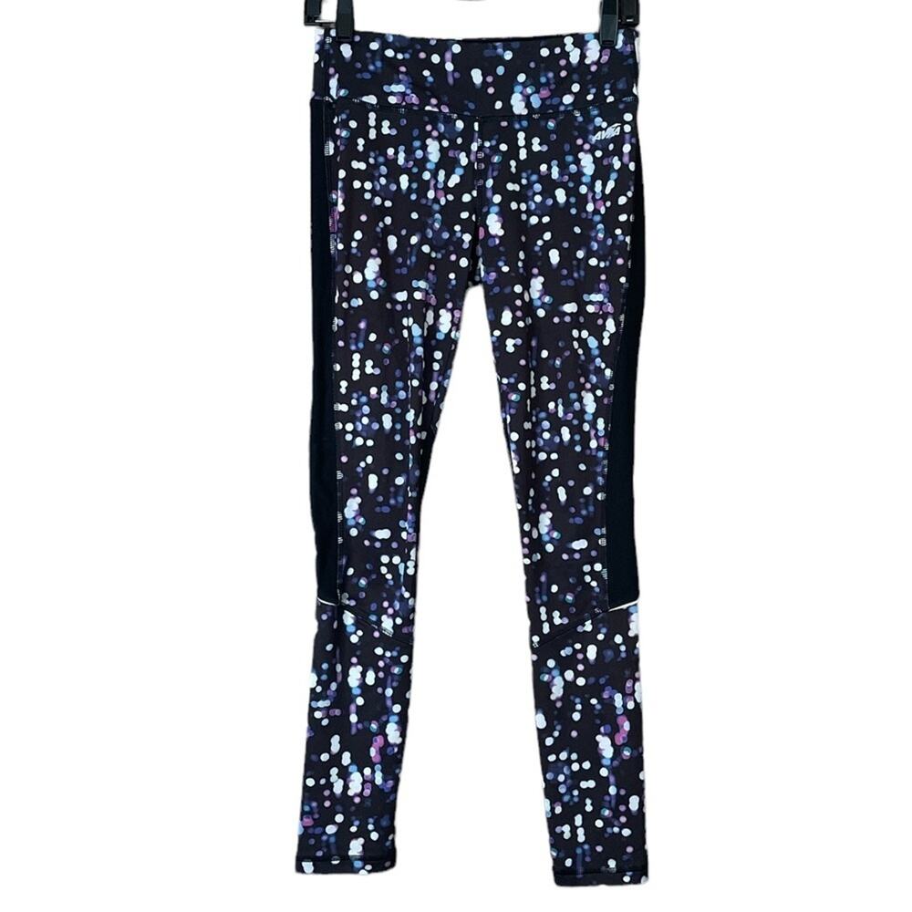 Avia Ankle Leggings Black Confetti Dots Black Mesh SZ Medium